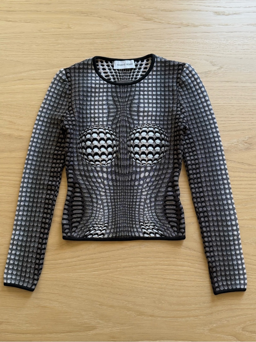 Authentic Marine Serre Black and Gray Optical Mesh Long-Sleeve Top